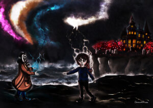 Storm on the cliff illustration